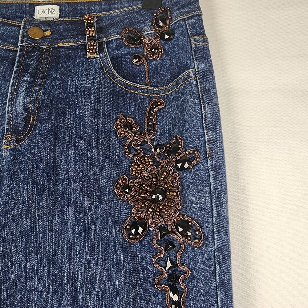 Cache Elaborate Jewel Embellish Embroidery Western Cowgirl Flair Jeans Sz 8 Y2K - Picture 2 of 9